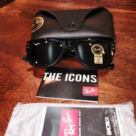 Ray-Ban Mega Wayfarer RB0840S 901/31 Black Green G-15 Sunglasses New with Case - Picture 4 of 13